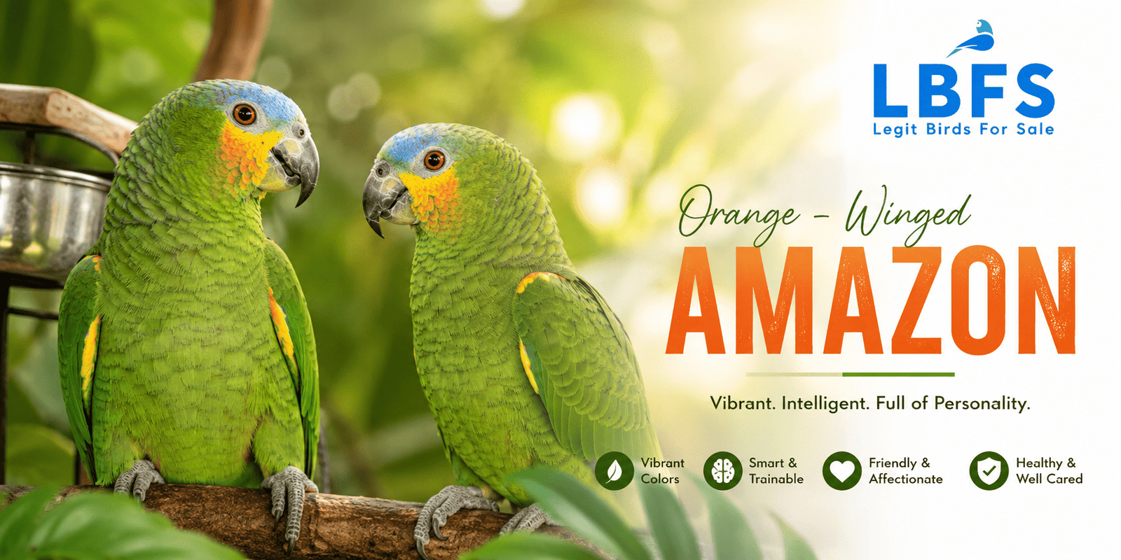 Amazon parrot for sale online, Orange-Winged Amazon perched showcase photo
